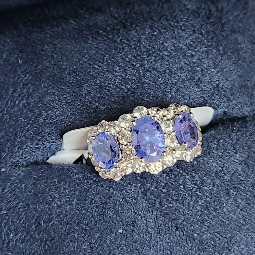 VTG WT 1.65ctw Genuine Natural BLUE Tanzanite Trilogy Ring Size 7 Lopez - Picture 9 of 16